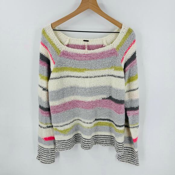 Free People Montmartre Pullover Striped Knit Boat Neck Wool Blend Size L Large - Picture 8 of 8